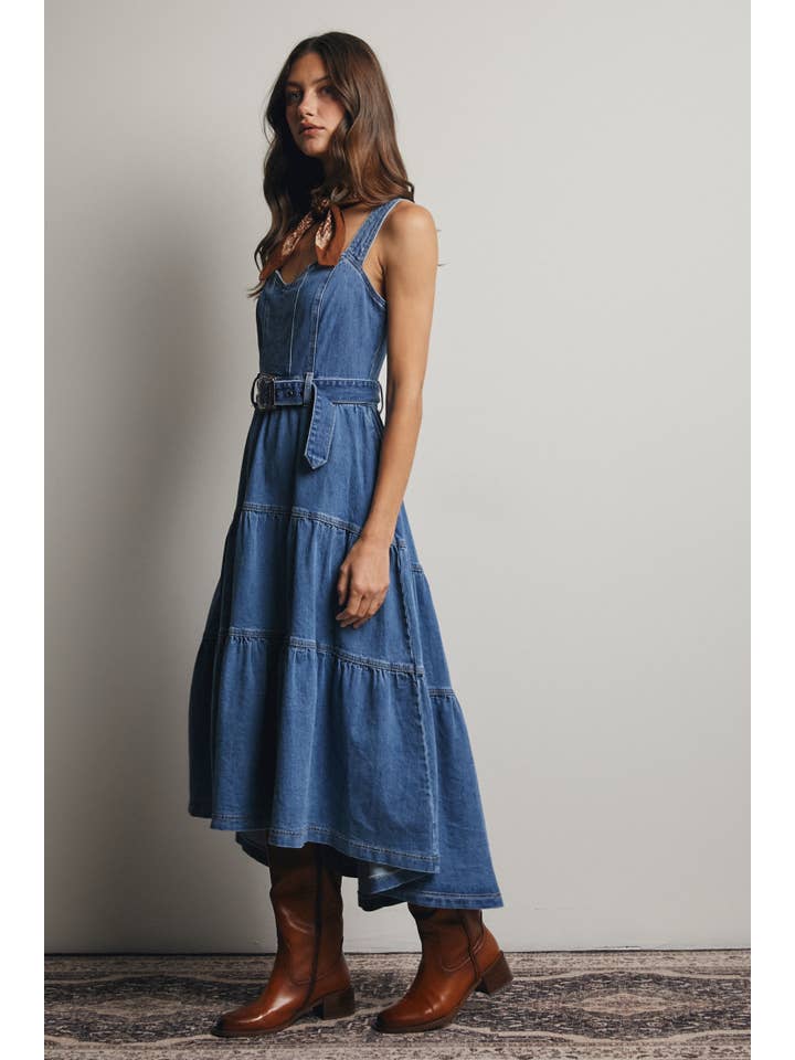 Forte - Wholesale Dress - Women's - Tiered Denim Maxi Dress FD00234