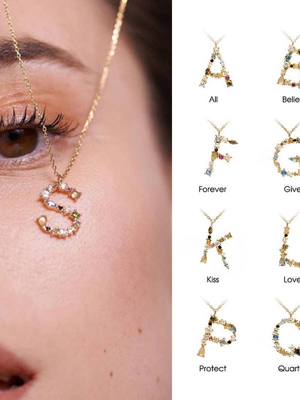 Englischer Buchstaben-Halskette Damen Bunte Kristalle Edelstein S925 Rein für den Großhandel von Fui fui jewelry llc