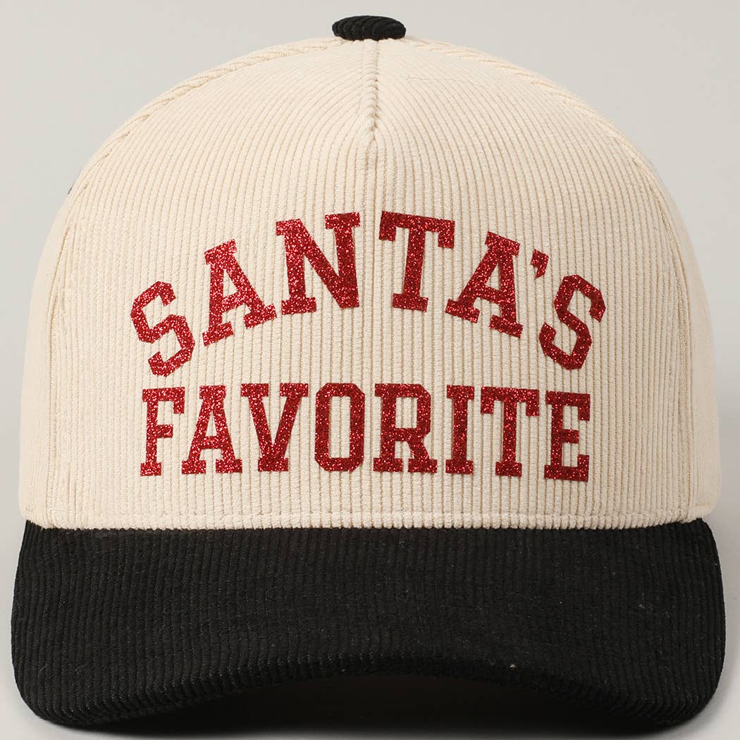 Fashion City - Wholesale Baseball Cap - Unisex - Santa's Favorite Glitter Text 5 Panel Corduroy Cap26