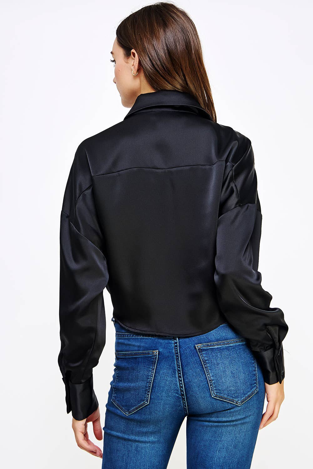 Strut & Bolt - Wholesale Button Down Shirt - Women's - Button Down Waist Tie Satin Shirt Top2