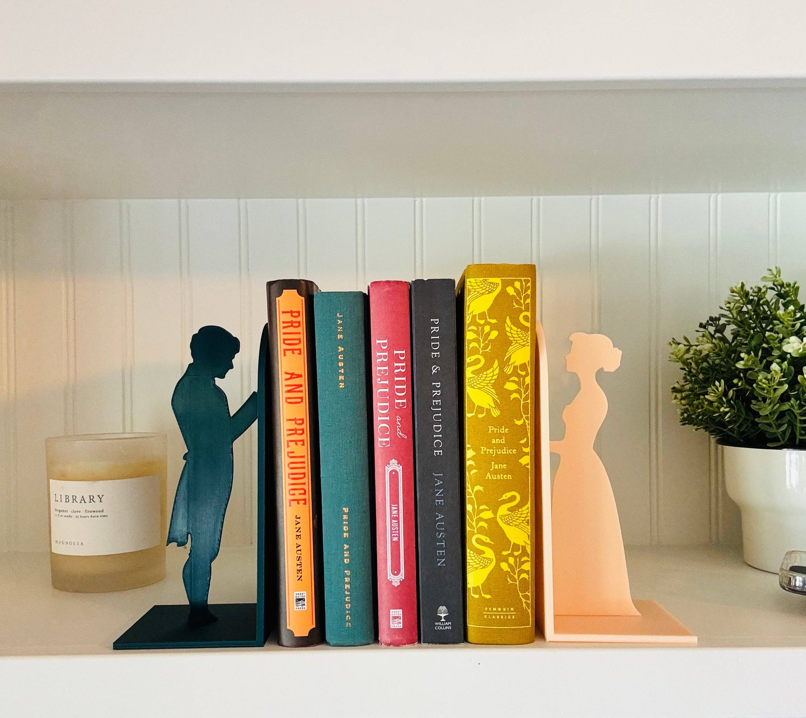 Modern Home Decorations - Wholesale Bookend - Pride and Prejudice Bookends | Literary Decor | Book Lover Gift | Regency Style Bookends | Elizabeth and Darcy Silhouette Bookends |BookNook7