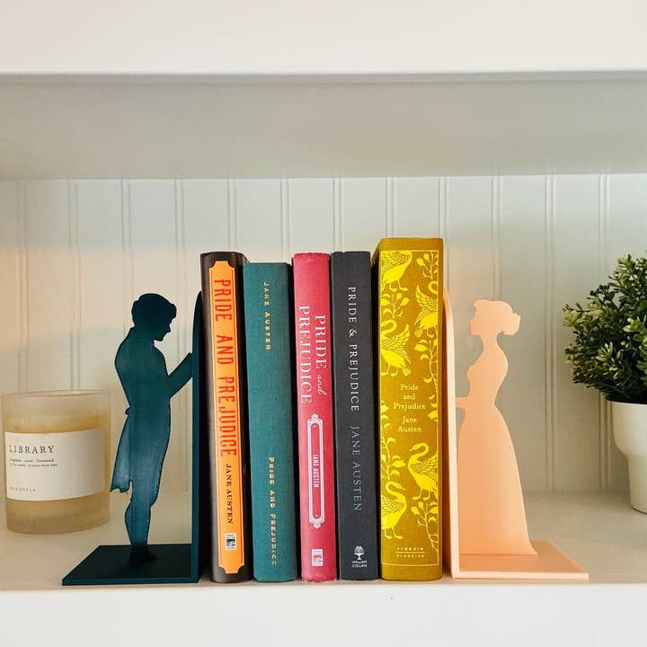 Modern Home Decorations - Wholesale Bookend - Pride and Prejudice Bookends | Literary Decor | Book Lover Gift | Regency Style Bookends | Elizabeth and Darcy Silhouette Bookends |BookNook7
