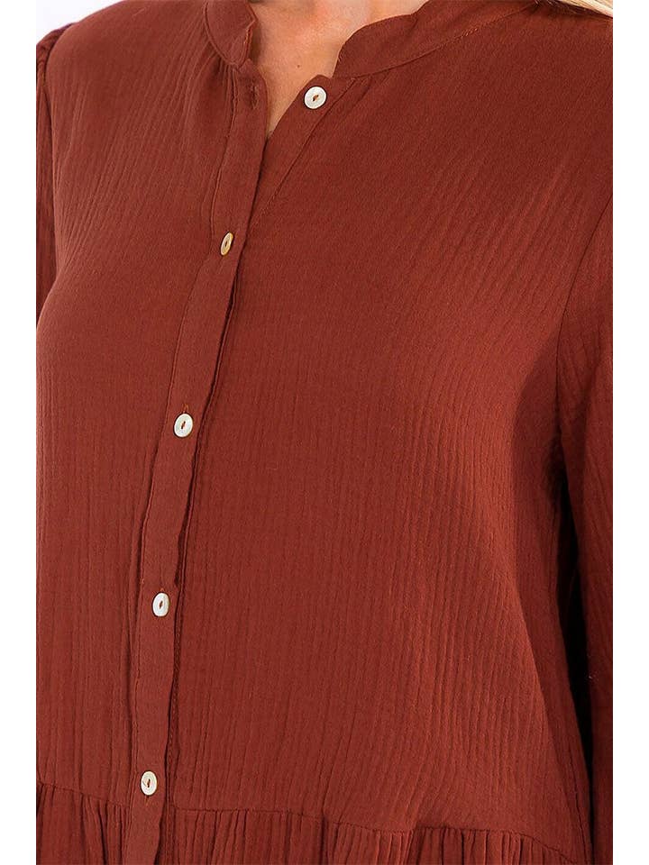 Marrón VESTIDO MIDI HOLGADO CON BOTONES Y MANGAS LARGAS de venta al por mayor en Faire3