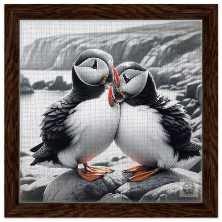 Driftwood Creations - Wholesale Art Print - Newfoundland's Embrace: Puffin Pair on the Coastal Rocks15