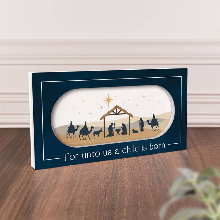 P. Graham Dunn - Wholesale Desk/Tabletop Sign - For Unto Us A Child Is Born Ornate Décor