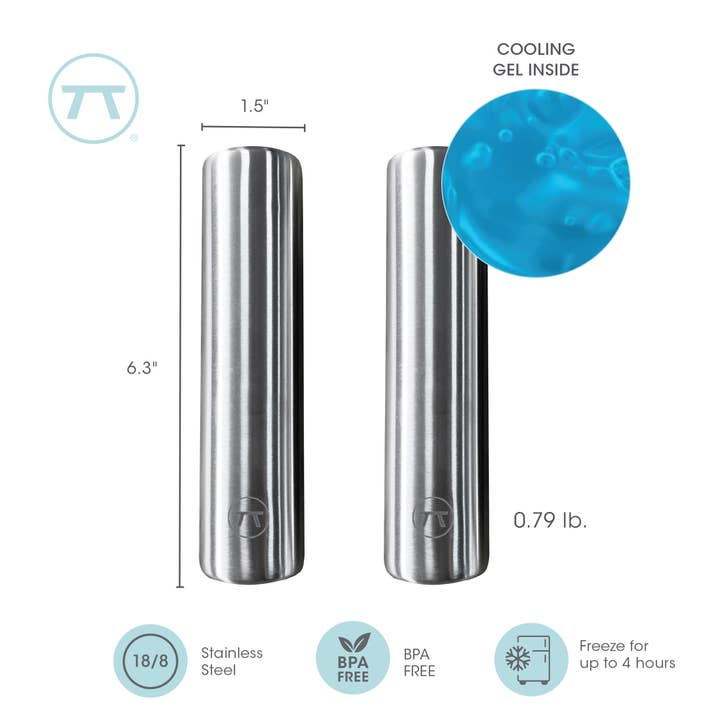 Fox Run Brands - Vente Pains de glace - Packs de glace cylindriques en acier inoxydable Outset, ensemble de 2, 6,3"x1,6"6