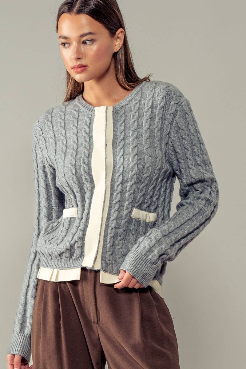 Urban Daizy - Wholesale Cardigan - Women's - Cable Knit Snap Front Ribbed Trim Long Sleeve Sweater13