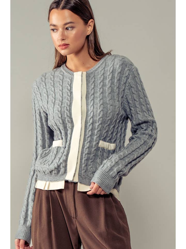 Urban Daizy - Wholesale Cardigan - Women's - Cable Knit Snap Front Ribbed Trim Long Sleeve Sweater13