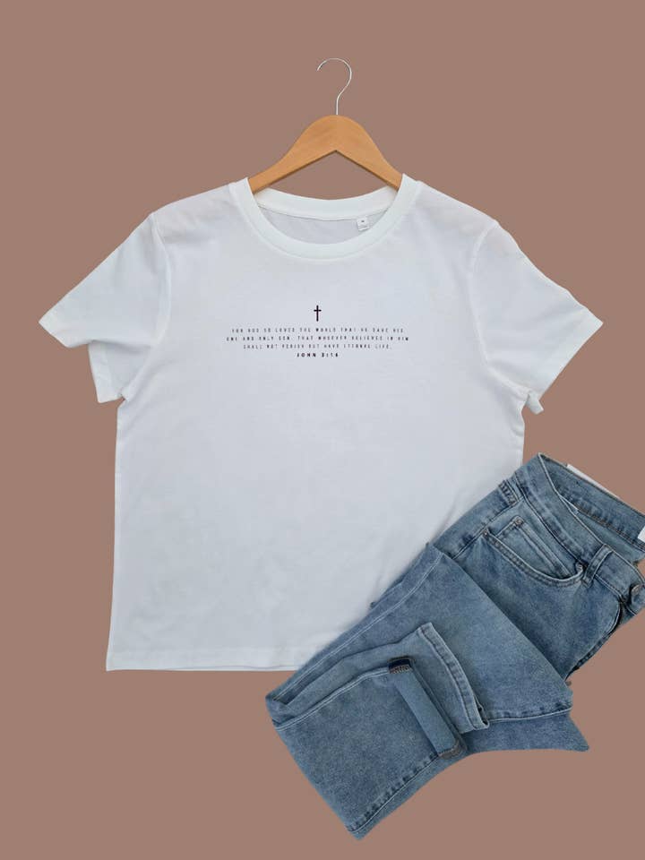 John 3:16 Organic Cotton Ladies Tee for wholesale by Hello Beauty Full & Co.