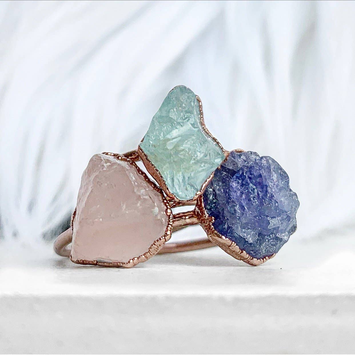 Buddha Blossom Jewels – Anel de cocktail/declaração por atacado – Anel Aquamarine em Cru em Cobre6