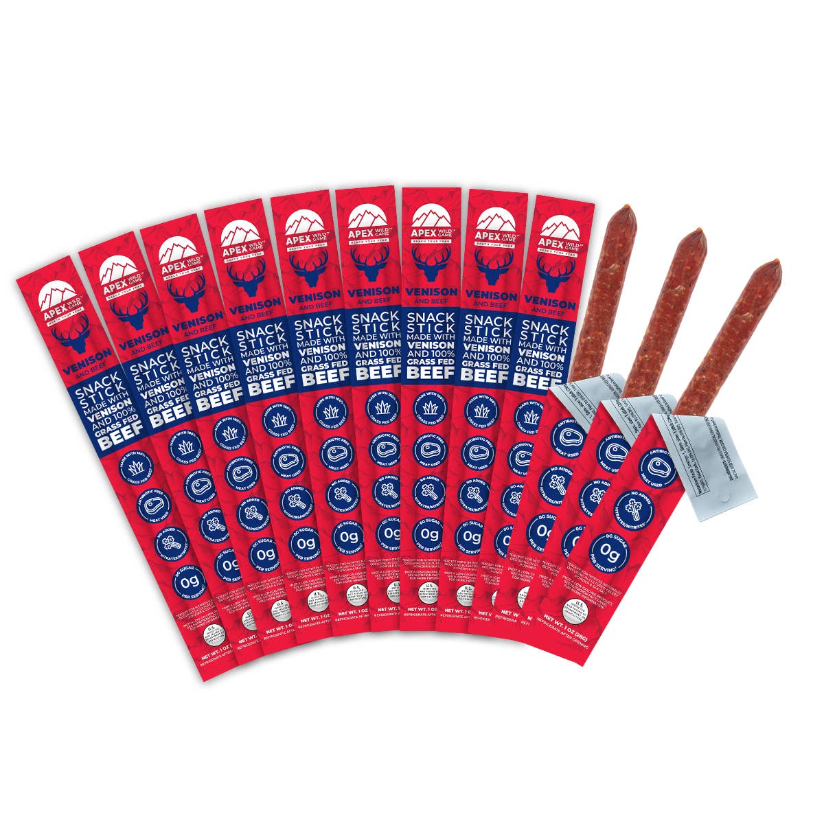 Farmers' Market Foods - Wholesale Jerky - Venison & Grass Fed Beef Snack Sticks - Caddy of 121