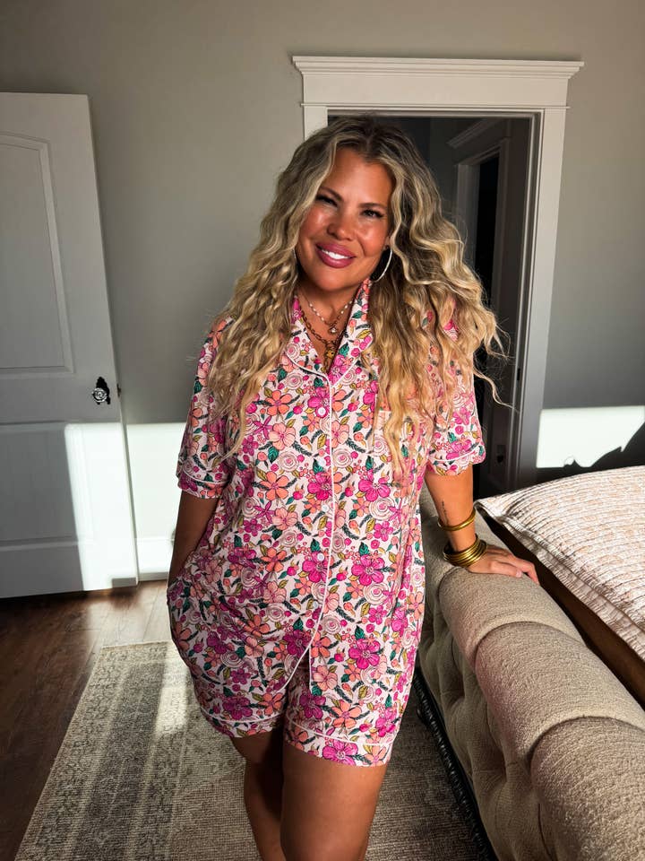 BLAKELEY - Wholesale Sleepwear Set - Women's - FLORAL AND CHERRIES PJ SET
