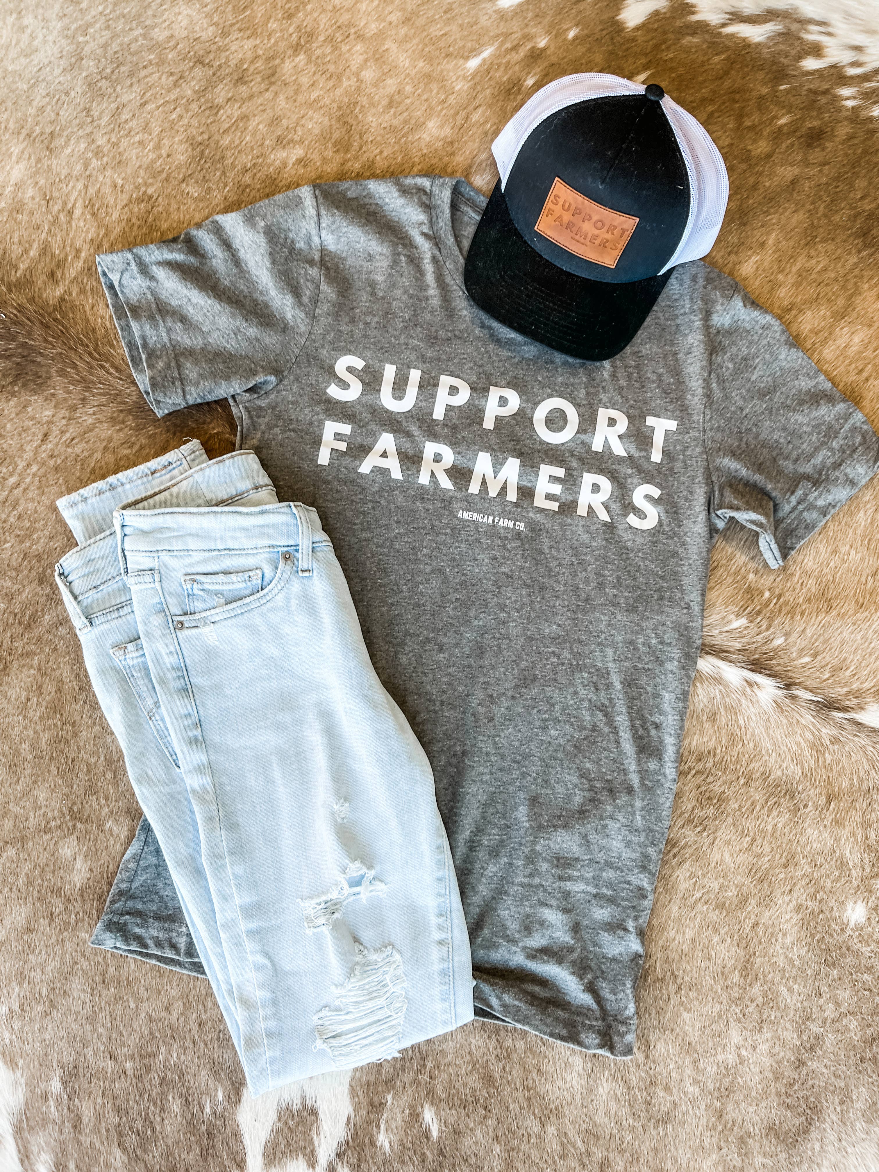 American Farm Company - Wholesale Screen Printed T-Shirt - Women's - Western Support Farmers Grey Graphic Tee0