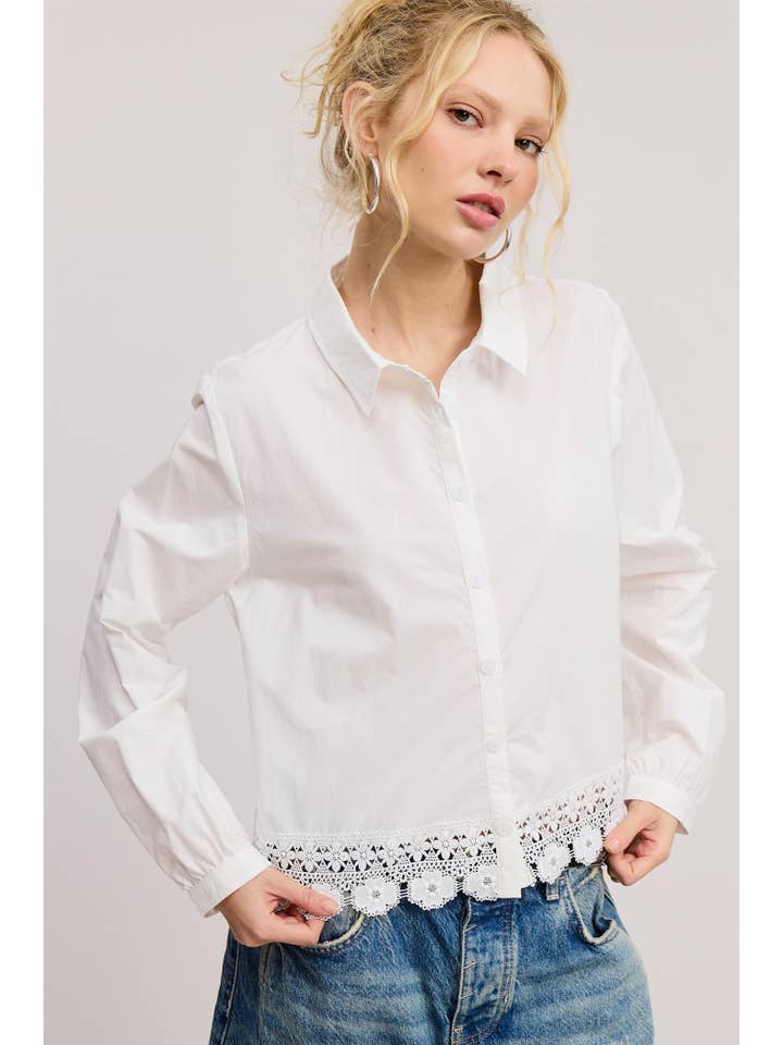 Mimosa - Wholesale Button Down Shirt - Women's - Embroidered Hem Button Down Blouse6