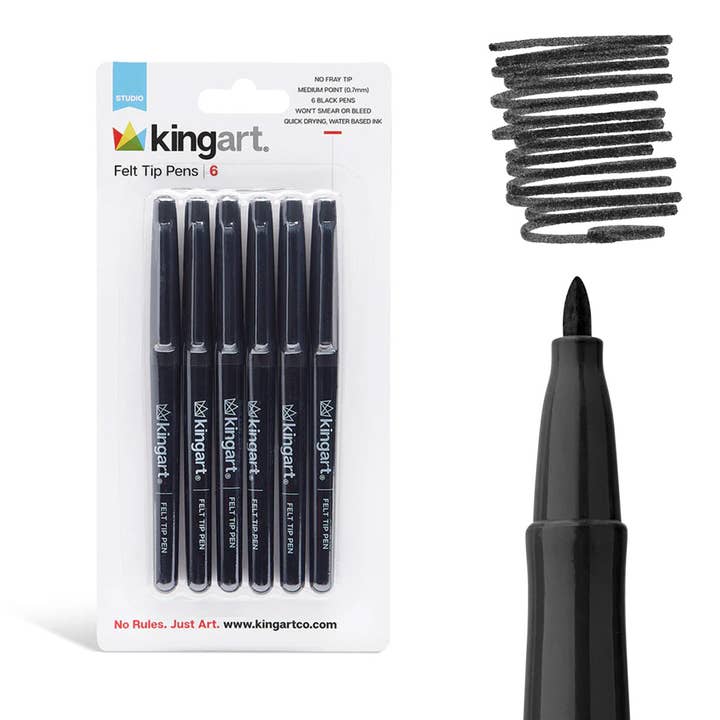 KINGART - Wholesale Pen - Felt Tip Black Ink Pens 6 pc