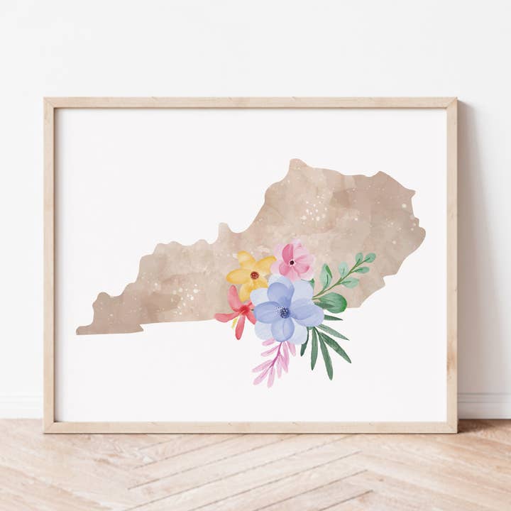 Impression d'art : silhouette florale du Kentucky pour la vente par Backstory Map Co.