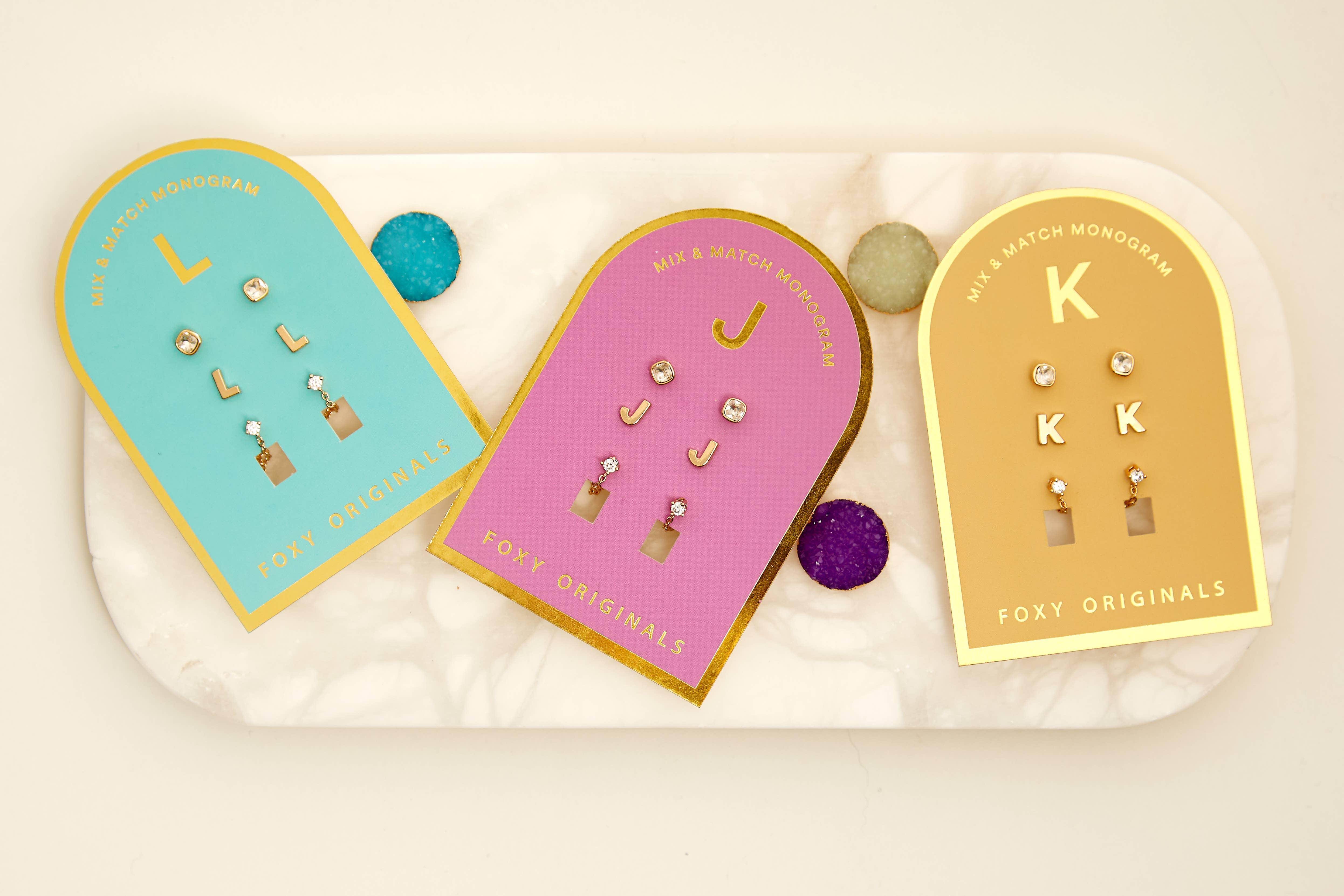 Foxy Originals - Wholesale Jewelry Set - Monogram Collection | Alphabet Mix & Match Earrings Pack25