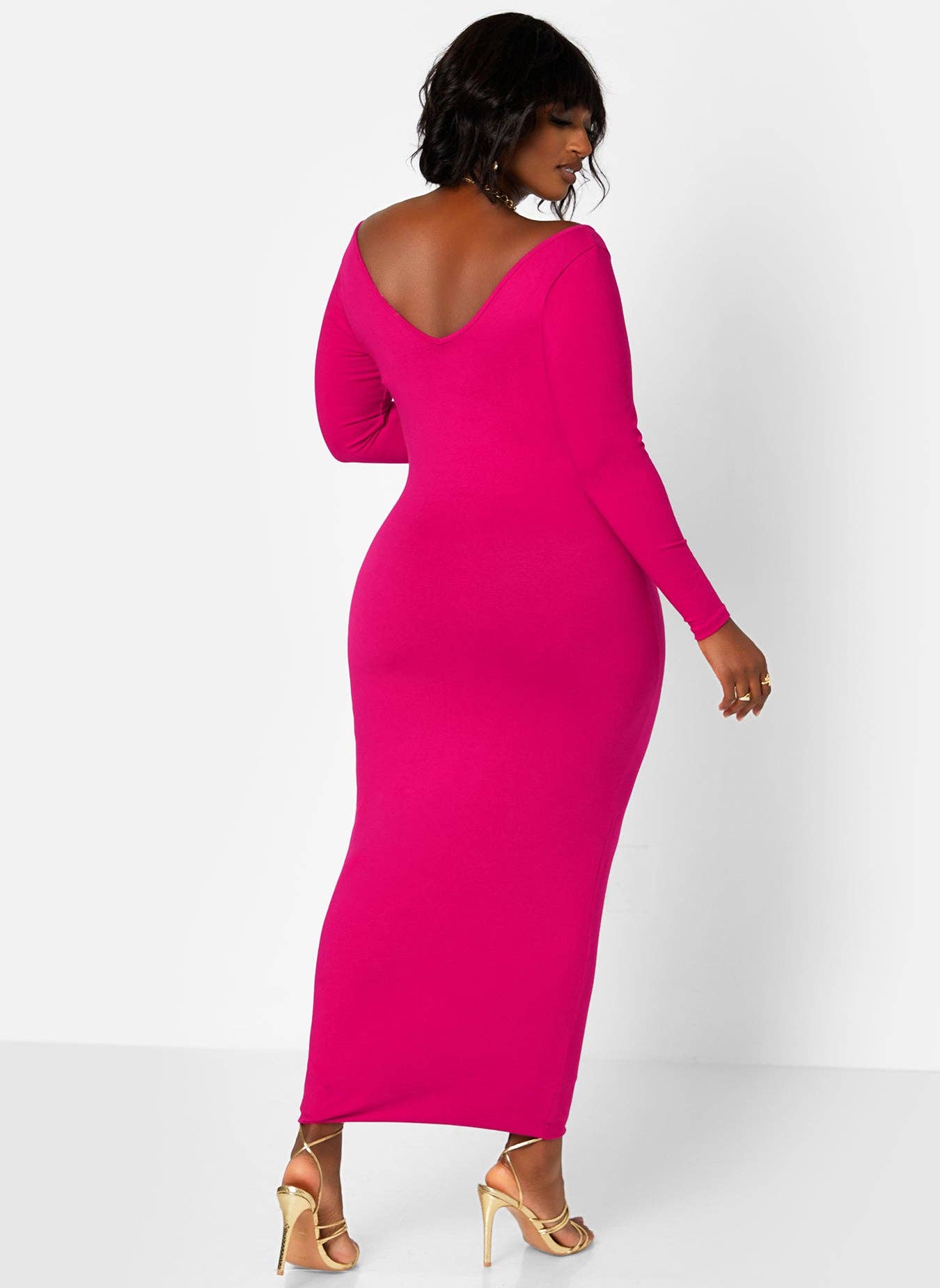 Essential Off The Shoulder Long Sleeve Maxi Bodycon Dress - Fuchsia for wholesale on Faire5
