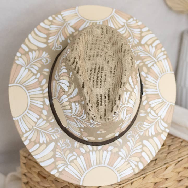 Origin Mexico - Wholesale Straw Hat - Women's - Jimena Hand Painted Mexican/Western Hat - Tan & White