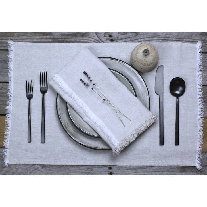LinenCasa - Wholesale Placemat - Linen Placemat - Stonewashed - Light Natural w Frayed Edges8