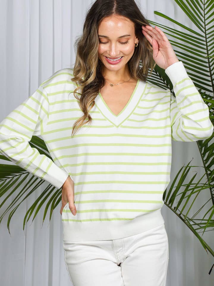 Reversible Striped Silky Soft Knitted Sweater VT82625 for wholesale by Vine & Love