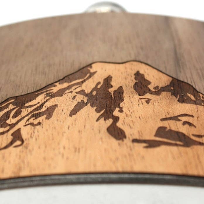 WUDN Handcrafted - Wholesale Flask - 6 oz. Wooden Hip Flask (Mt. Rainier in Mahogany & Black Waln3