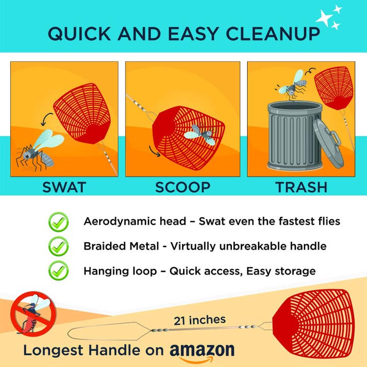 W4W products - Wholesale Insect Repellent - W4W Bug & Fly Swatter – Extra Long Braided Metal Handle3