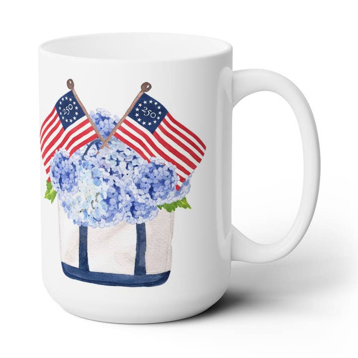 The Muddy Dog - Wholesale Coffee Mug - Freedom250® Patriotic Tote July 4 Ceramic Mug