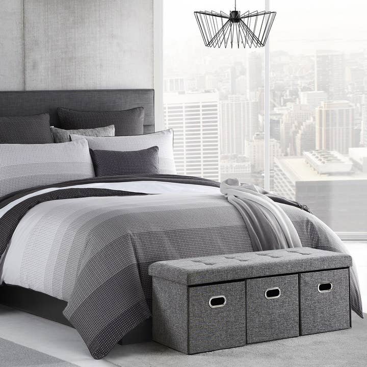 Ornavo Home – wholesale Ottoman – Vikbar tuftad linnebänk förvaring ottoman med 3 lådor