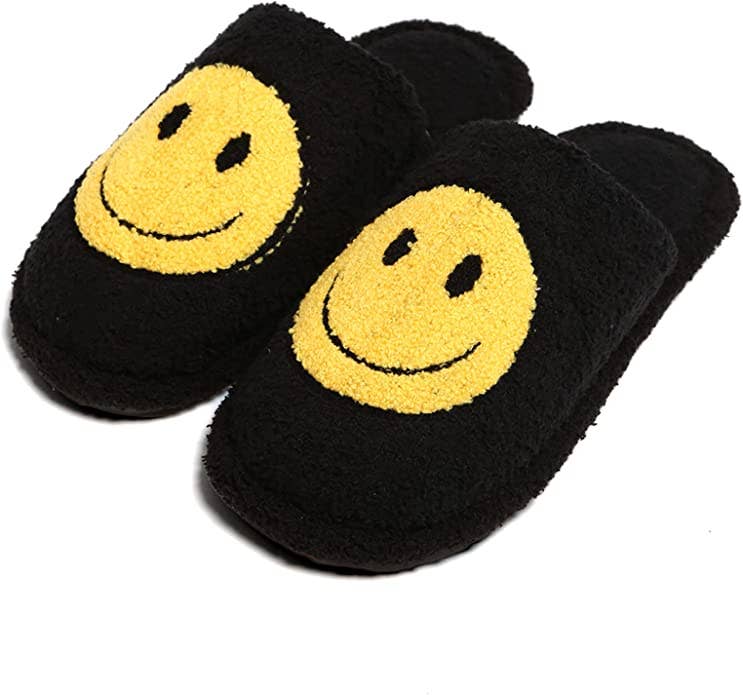 Funky Junque - Wholesale Slippers - Women's - Plush Slippers - Smiley Face - Black1