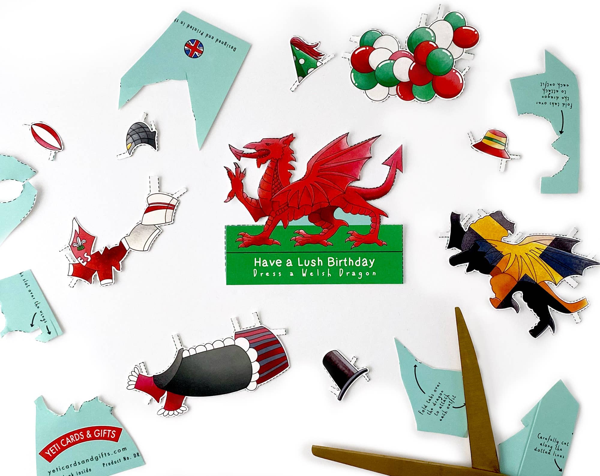 Yeti Cards & Gifts – wholesale Birthday card – Dress a Welsh Dragon Birthday Card3