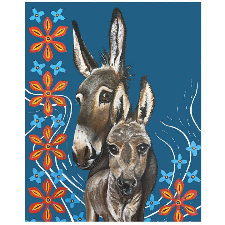 Donkey Mama and Baby Fine Art Print - Hopp och maj för wholesale av Woollybear Travels