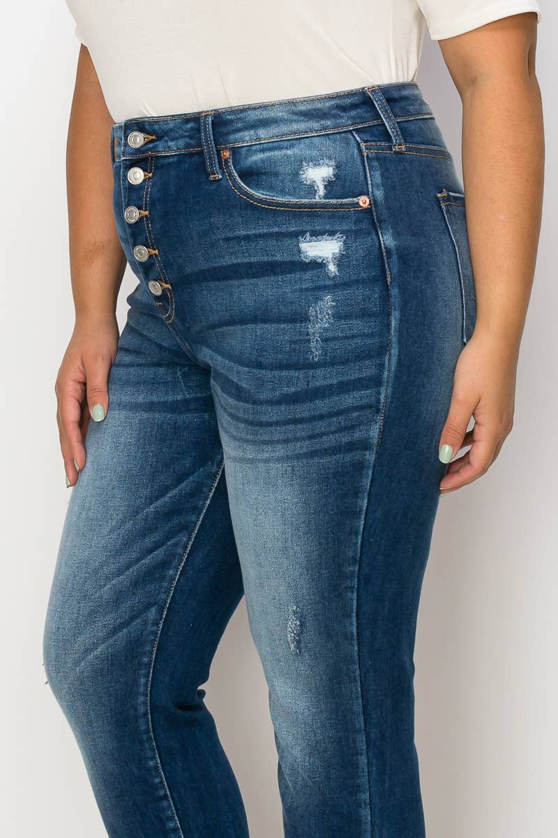ARTEMIS VINTAGE - Wholesale Jeans - Women's -  PLUS SIZE - HIGH RISE Exposed Button Detail SKINNY JEANS5