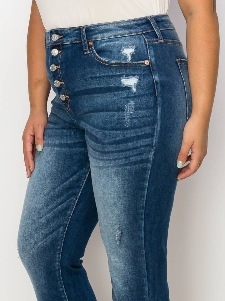 ARTEMIS VINTAGE - Wholesale Jeans - Women's - PLUS SIZE - HIGH RISE Exposed Button Detail SKINNY JEANS5