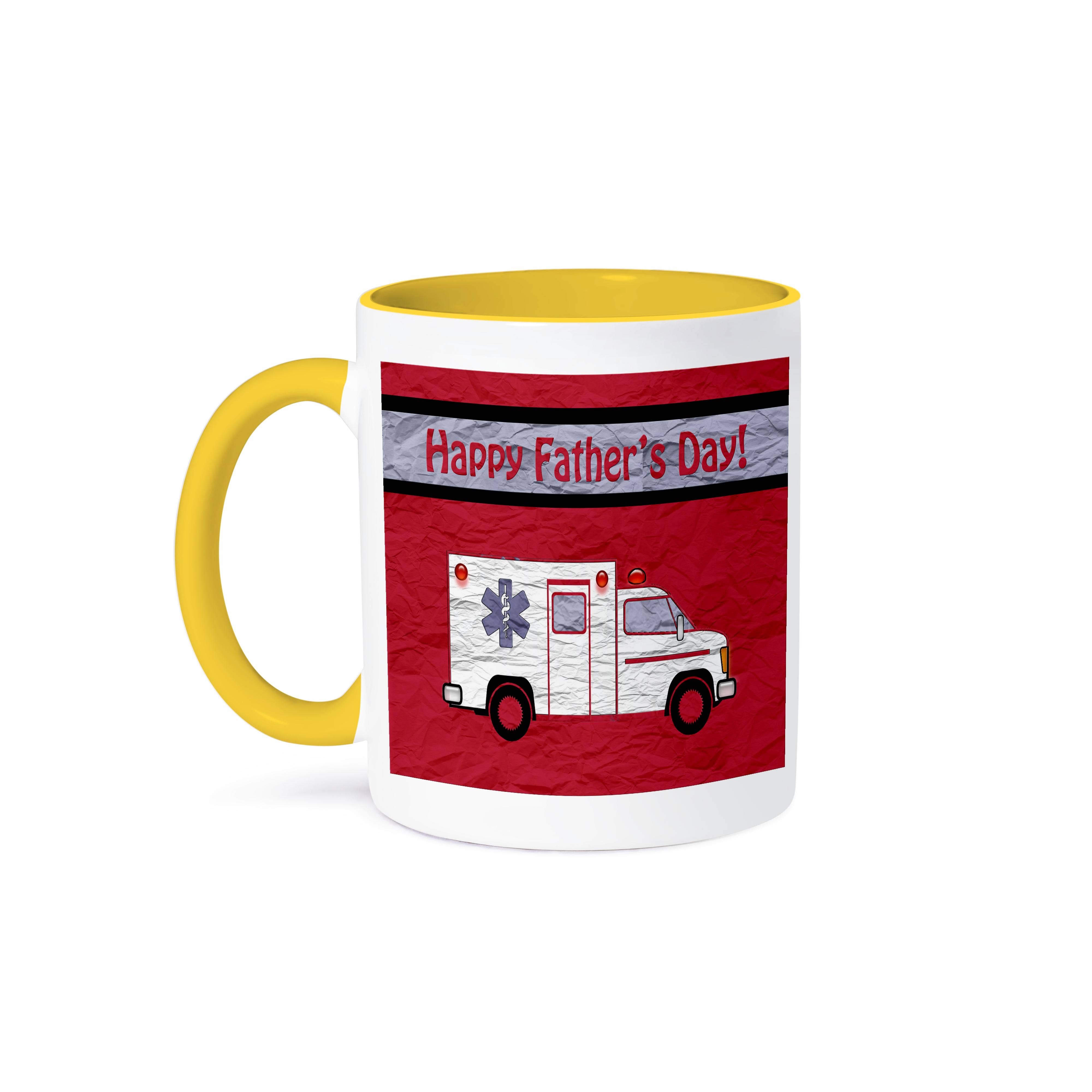 3dRose - Wholesale Coffee Mug - 3dRose, Ambulance, Happy Fathers Day, Crumpled Effects, White, Red, Blue, Mug0