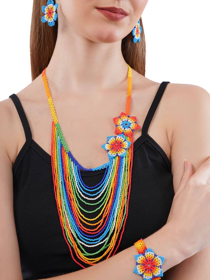 Ensemble de bijoux Fleurs | Bijoux perlés | Ensemble multicolore pour la vente par Cordelia Kraft