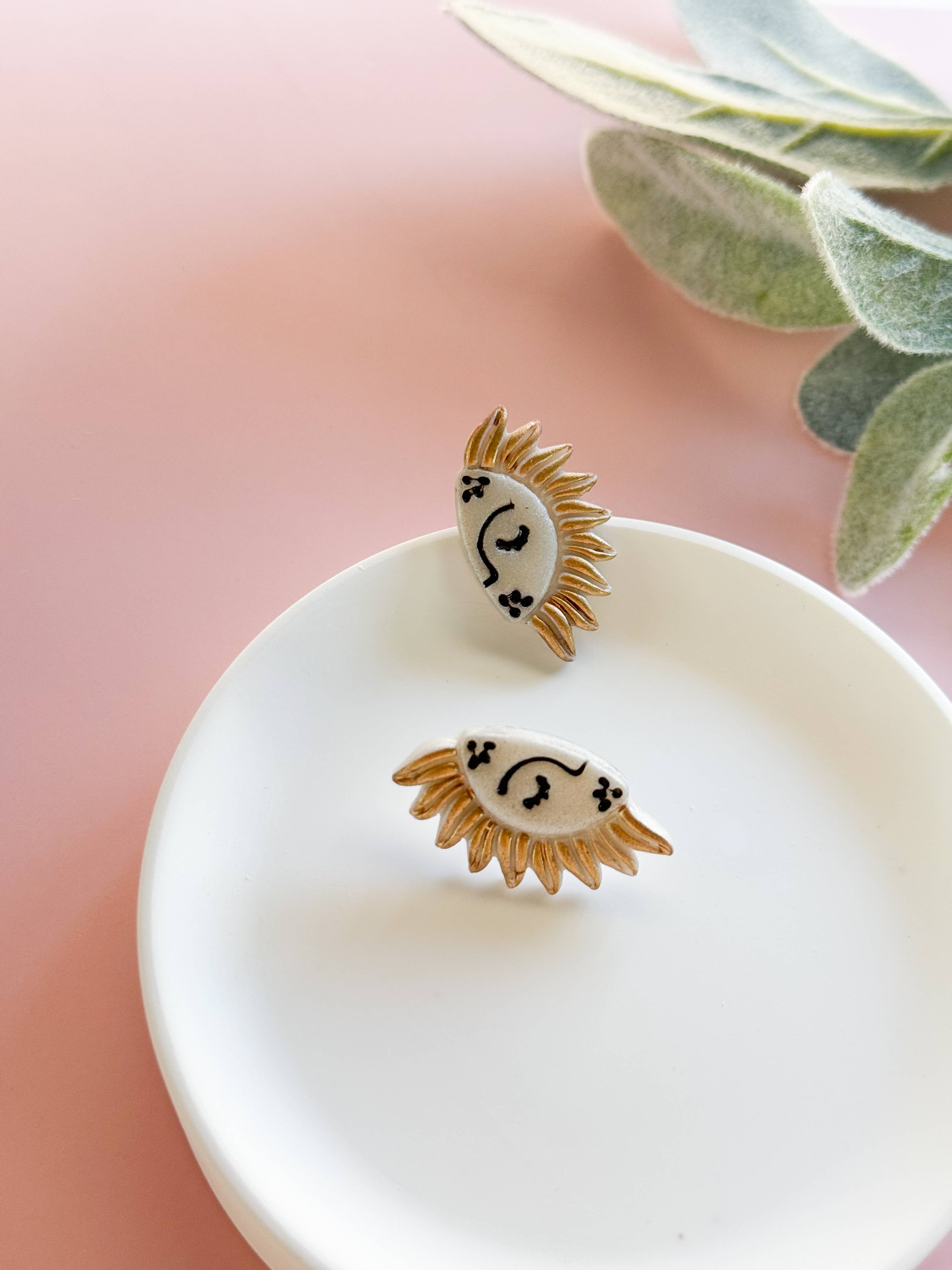 Lotus of clay - Wholesale Stud/Post Earrings - Sun statement stud earrings, handmade celestial sun studs 3