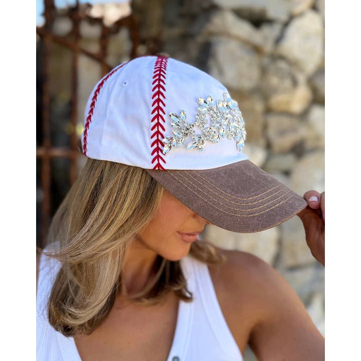 Live Love Gameday® - Wholesale Baseball Cap - Women's - Clear Crystal Embroidered TAN Baseball-Stitched Cap