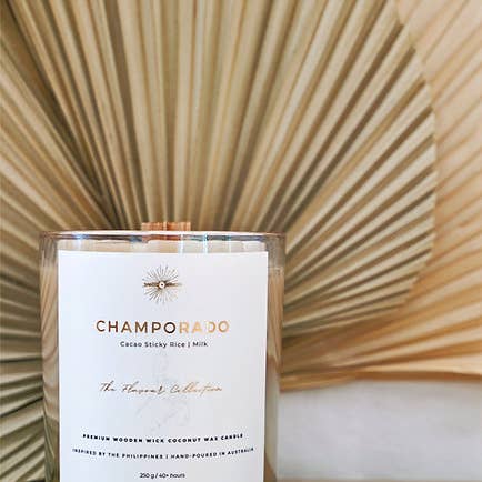 Santo and Hiraya - Wholesale Jar/Filled Candle - CHAMPORADO Premium Wooden Wick Coconut Wax Candle
