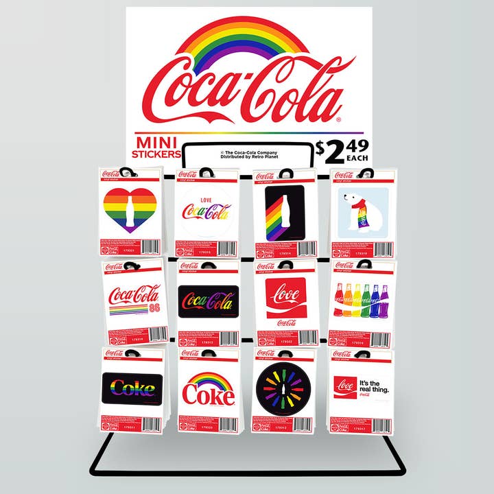 Pacote de mini adesivos Coca-Cola Pride 240 ct com tela POP por atacado de RetroPlanet