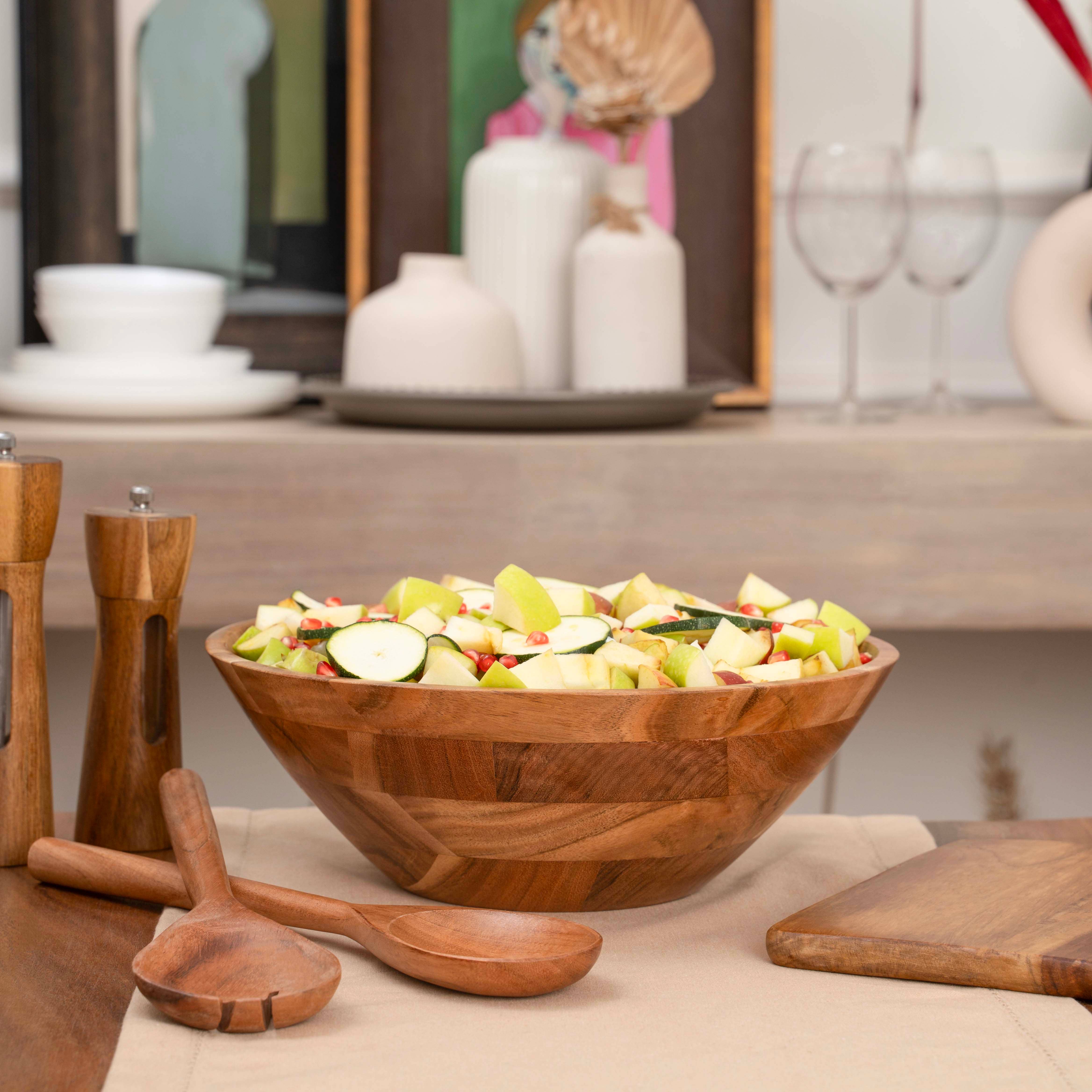 LuxeDesigns Co LLC - Wholesale Serve Bowl - Large Wooden Salad Bowl, 12" Acacia Wood Bowl with Servers1