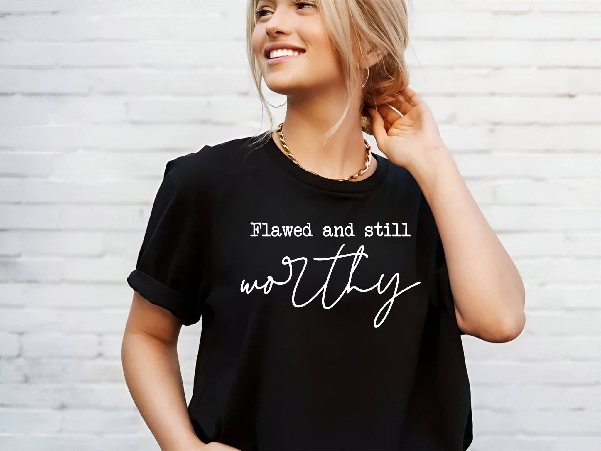 Fox and Owl Apparel-Graphic Tee's - Wholesale Screen Printed T-Shirt - Women's - Christian Flawed & Still Worthy Faith Graphic Tee Free Ship1