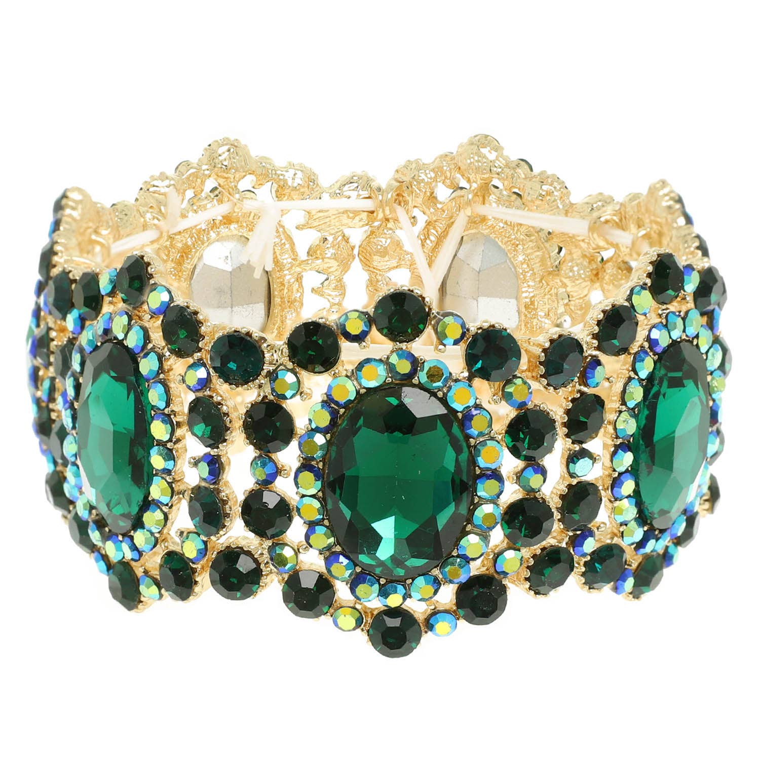 SP Sophia Collection - Wholesale Bangle Bracelet - Baroque Crystal Gemstone Cluster Stretch Bracelet9