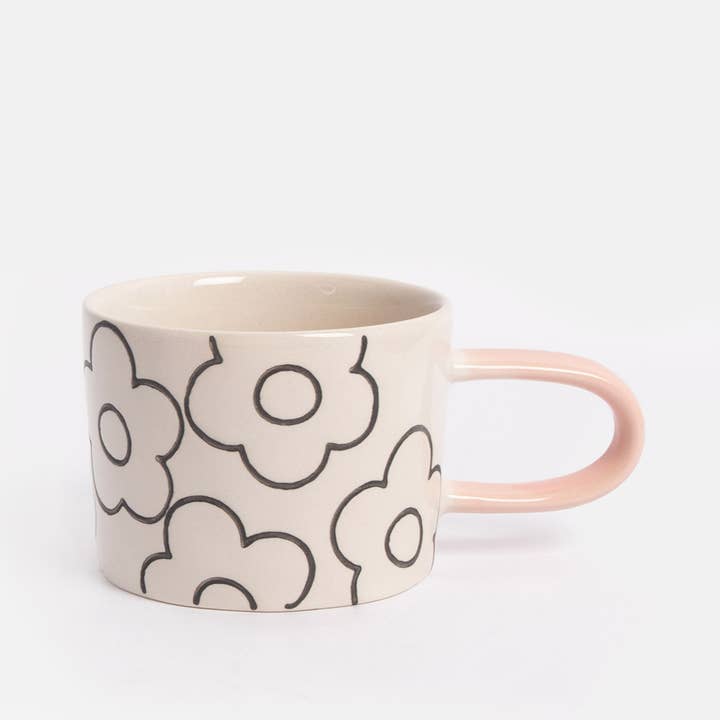 Mono Outline Flower Mug for wholesale by Caroline Gardner