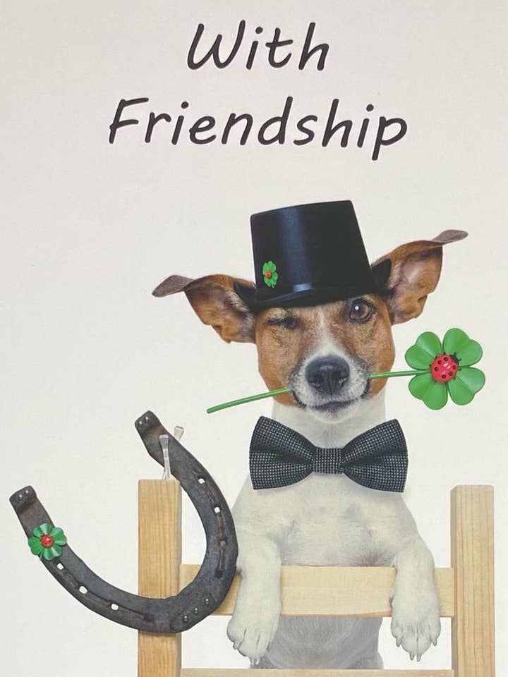 Mit Freundschaft, Jack Russell Hund mit einem vierblättrigen Kleeblatt für den Großhandel von 90210 Exotics