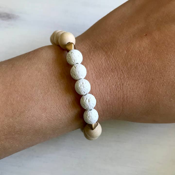 Miss Lou Makes - Wholesale Aromatherapy Bracelet - White Lava Stone and Wood Aromatherapy Bracelet3