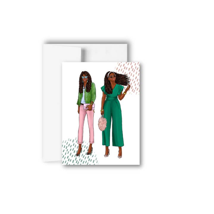 Green Pink Fashion Birthday Greeting Card for wholesale by Brandi Creations Design Studio