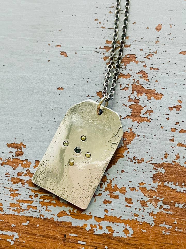 Sterling Silver Dog Tag Necklace with Montana Sapphires for wholesale by Peaces of Indigo
