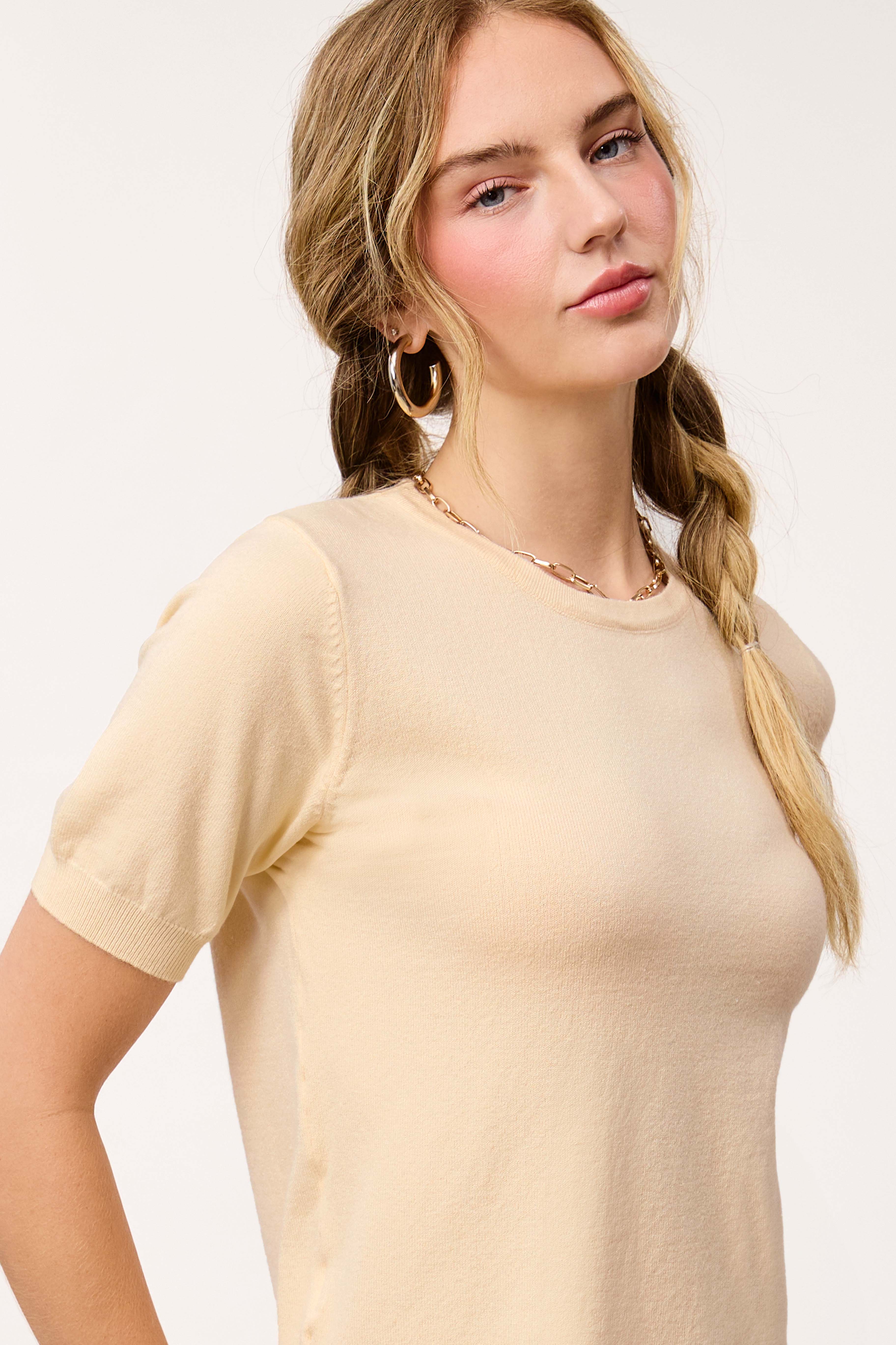 La Miel - Vente Pull en maille – femme - Haut en tricot extensible basique à manches courtes et bouffantes MCS360033