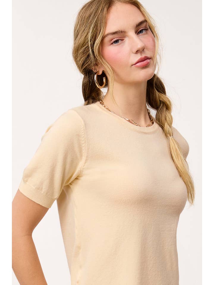 La Miel - Vente Pull en maille – femme - Haut en tricot extensible basique à manches courtes et bouffantes MCS360033